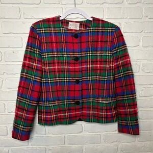 Vintage Pendleton 100% Wool Red Plaid Jacket Women's Size petite‎ 8 (medium)